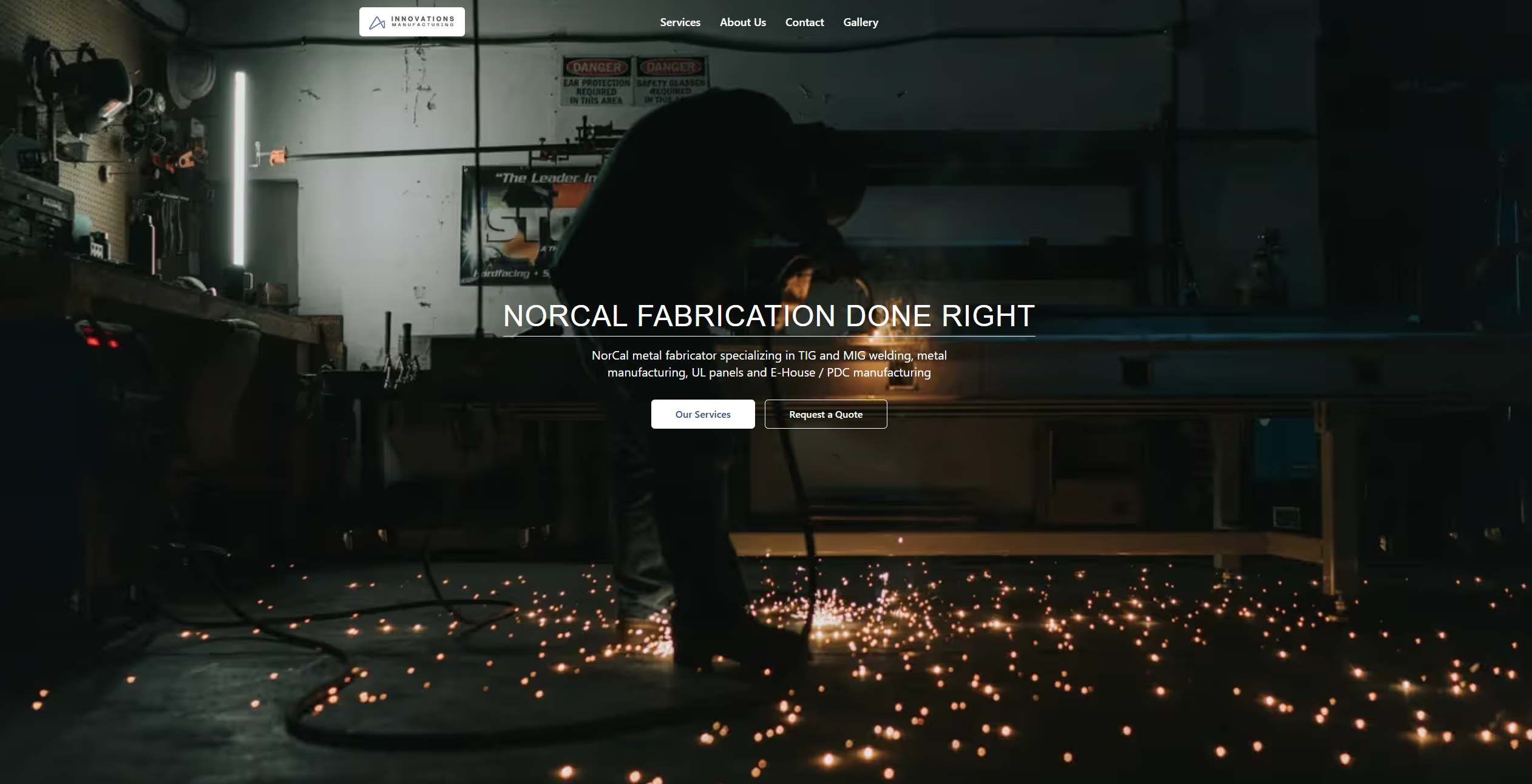 Impactful hero section with metal fabrication workshop